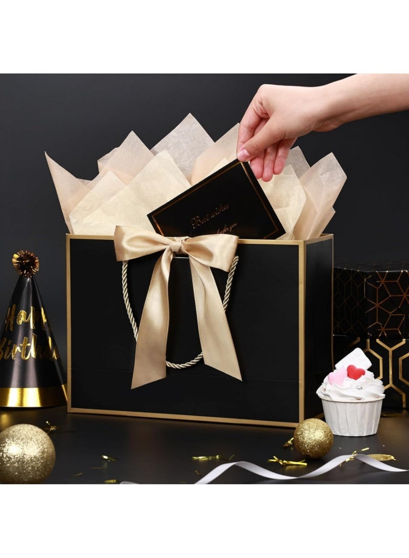 saykfoe 2PCS Black Large Gift Bags, Paper Bags with Ribbon, Greeting Cards and Tissue Paper, Portable Party Bags with Handles, Birthday Gift Bags, Present Bags for Wedding Party, Party Supplies（32*25*11cm） - Image 3